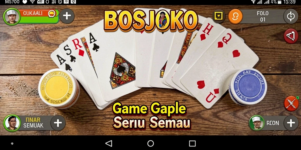 Screenshot utama menunjukkan pertandingan seru dalam game Gaple.