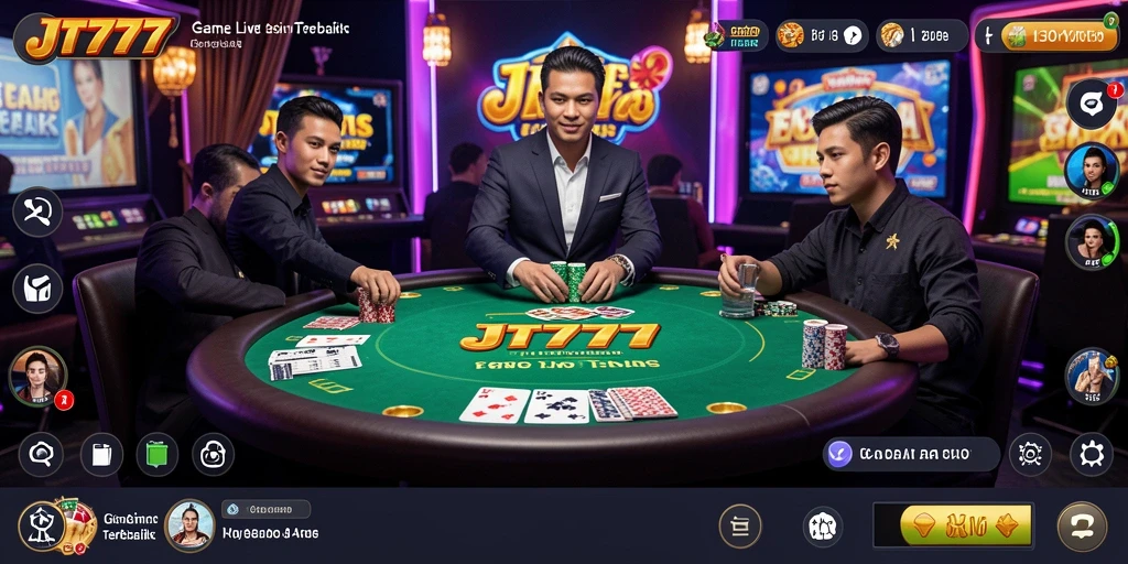 Screenshot JT777 menampilkan gameplay Live Casino yang mendebarkan dengan dealer profesional.