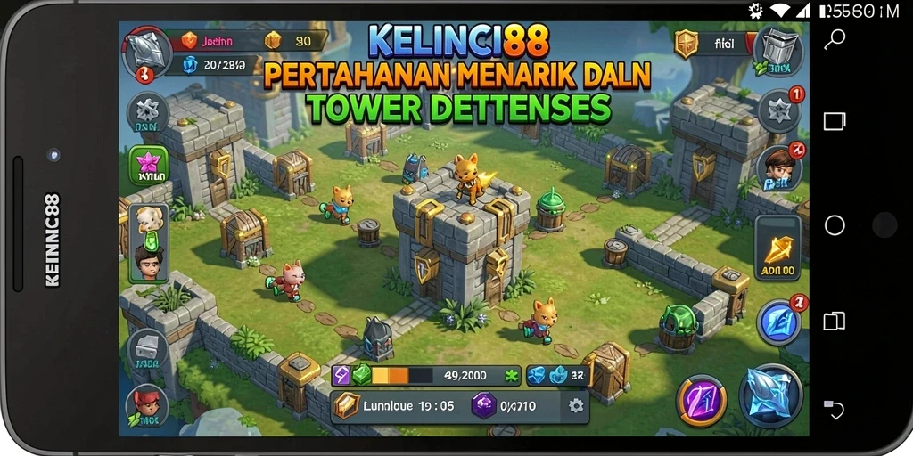 Screenshot utama KELINCI88 menampilkan aksi pertahanan di medan perang.