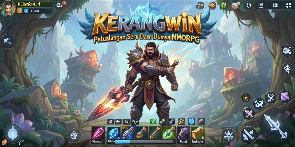 Tangkapan layar gameplay KERANGWIN yang menampilkan aksi bertempur yang epik.