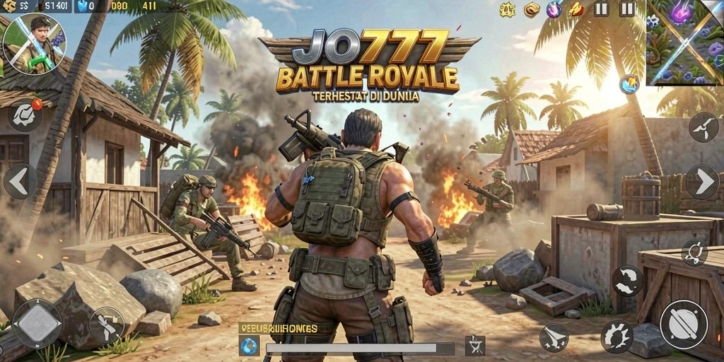 Tampilan gameplay seru LJO777 dalam pertempuran Battle Royale.