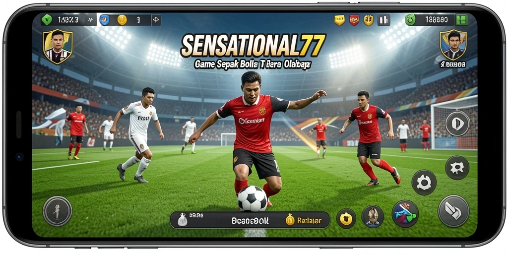 Screenshot utama SENSATIONAL77 dengan gameplay sepak bola yang menarik.
