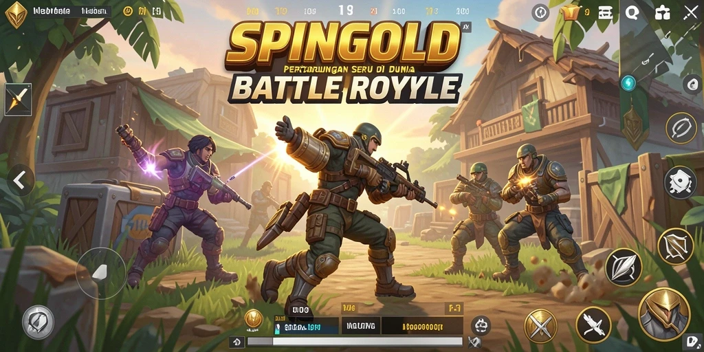 Gambaran gameplay SPINGOLD yang seru dalam pertempuran Battle Royale.
